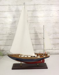 Handcrafted Wooden Sailboat Model On Display Stand  30'H X 20'W  Nautical Decor