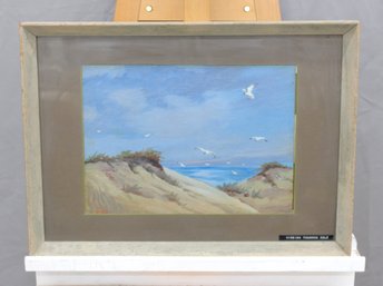 Virena Thurman Cole  Oil On Artist Board Seascape Seagulls And Dunes, Framed