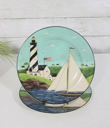 Pair-Sakura Coastal Breeze Lighthouse Plate  Sue Zipkin Coastal Scene 8' Decorative Plate