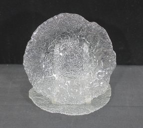 Vintage Textured Clear Art Glass Bowl  10 Round  Organic Pattern-pair