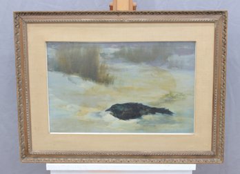 Oil On Board Marsh / Wetlands Landscape, Framed