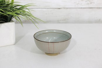 Vintage Japanese Porcelain Tea Bowl  Fine Stripe Design Gold Trim 2.5' X 4.5'