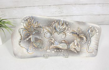 Mid-Century Style Art Pottery Tray  Sascha Brastoff Style  Abstract Gold & Blue Design  14.5 X 7'