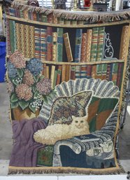 Cat In The Library Tapestry Throw-69' X 49'