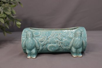 Vintage McCoy Double Gnome Turquoise Log Planter