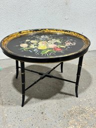 Vintage Floral  Lacquer Tray Oval Table -removable Tray