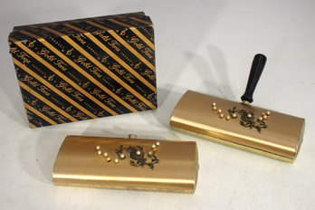 Vintage Gold-Tone Crumb Sweepers With Pearl & Floral Accents (One Missing Handle)