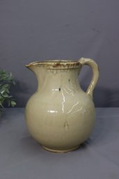 Vintage Light Brown And Cream Drip Glaze Stoneware Stoneware Jug, Bottom Mark: 13