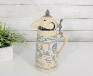 Vintage WEBCO West End Brewing Co Utica NY Figural Character Beer Stein Pitcher 11' W/ Pewter Lid