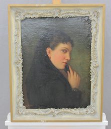 Signed Oil On Canvas Portrait Of Young Woman, Ornate Frame