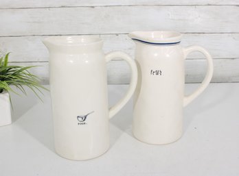 Rae Dunn Artisan Collection Pitcher Set Pour & Fear 9' Cream Farmhouse