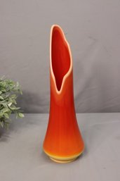 Vintage Mid-Century Modern L.E. Smith Style Orange And Cream Swung Glass Vase