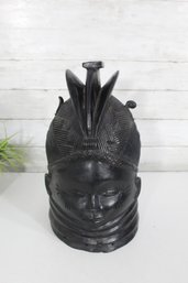Vintage Hand-Carved African Wooden Tribal Head Bust  14'H  Dark Finish