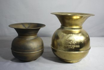 Pair Of Brass Spittoons With Redskin Brand And Wells Fargo Co. Markings