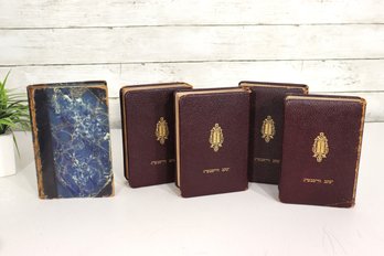 Antique Book Lot  1800s The Crescent And The Cross & 4 Vintage Jewish Prayer Books  Leather Bound Set