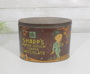 Vintage Sharps Super-Kreem Toffee Chocolate Advertising Tin Litho Candy Tin 7'
