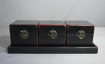 Vintage Chinoiserie Style Boxes With Tray-Four Pieces
