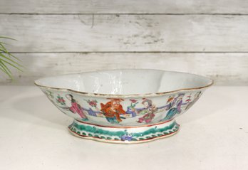 Antique Chinese Famille Rose Porcelain Bowl  Hand Painted Figures  3'H X 10'W X 8'D