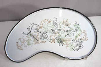 Mid-Century Modern Kidney-Shaped Ceramic Tray  Parisian Scene, WMF Keramik (17' X 9')