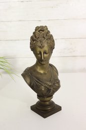 Vintage Classical Female Bust Statue  Bronze Finish Sculpture On Pedestal  9'H