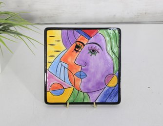 Modern Picasso-Style Ceramic Art Tile Plaque  Abstract Face  6.5 X 6