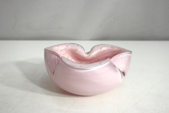 Vintage Murano Pink Art Glass Bowl  Controlled Bubbles, 3' H X 6' W