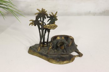 Vintage Brass Camel & Palm Tree Ashtray  Middle Eastern Souvenir  4.5'H