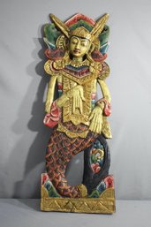 Vintage Balinese Carved Wood Mermaid Wall Plaque