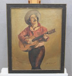 G. M. Miller  Jr. Signed Oil On Canvas Folk Musician With Guitar, Framed