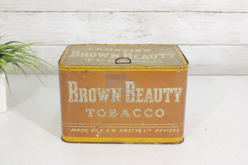 Vintage Ansties Brown Beauty Tobacco Tin Advertising Canister 8.5' Wide