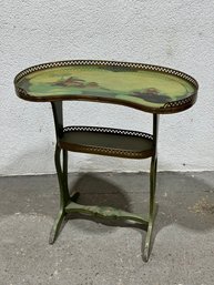 Green Asian  Kidney-Shaped 2 Tier  Side Table  With Brass  Gallery
