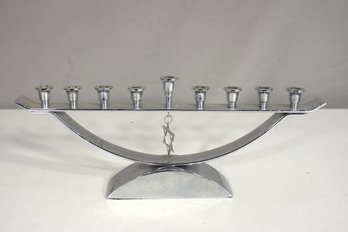 Modern 5'H X 12'W Silver-Tone Metal Menorah With Star Of David Accent