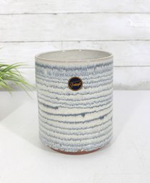 Portugal Stoneware Planter Blue White Striped Pot 7 X 6 Round