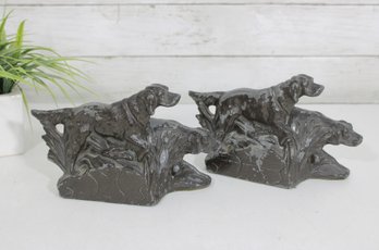 Antique Hunting Dog Bookends  Irish Setter / Pointer Figures  Cast Metal  5.5' Tall Pair