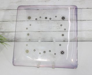 Vintage Mid-Century Square Glass Platter  Atomic Starburst Design  14.5 X 14.5
