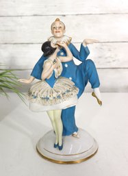 Vintage Porcelain Pierrot & Ballerina Figurine  Hand Painted Clown And Dancer  10'H