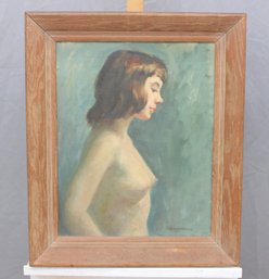 Signed Oil On Canvas Nude Profile Portrait, Framed
