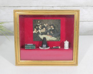 Vintage Pilgrim Shadow Box Diorama Framed Thanksgiving Scene Miniatures 9.5'