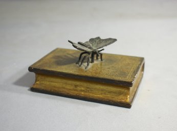 Maitland Smith Leather Desktop Book Paperweight Figurine Bronze Butterfly Moth
