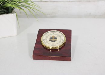 Vintage Wood Desk Barometer  Brass Dial Weather Gauge  Stormy/Rain/ChangeFair  4' Wide