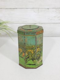 Vintage Lyons Tea Octagonal Tin Advertising Canister Hunt Scene 5.5'