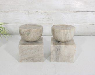 Threshold Studio McGee Marble Candle Holders Set Modern Beige Stone 5.5' X 4'