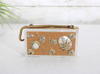 Vintage Mother Of Pearl  Compact Evening Bag  Seashell & Starfish Design  3 X 5.25