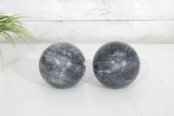 Decorative Marble Stone Spheres Set Of 2 Black Gray Orb 4 Made In India