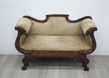 Vintage  American Empire Style Carved Mahogany Settee/Loveseat