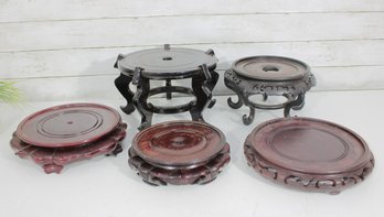 Vintage Asian Carved Wood Display Stands Set Of 5 Rosewood Pedestals
