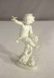 Antique German Porcelain Cherub Figurine  5H  Delicate Roses  Marked