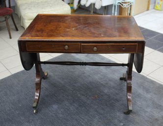 Vintage Mahogany Drop Leaf Sofa Table On Casters