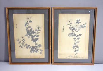 Pair Of Vintage Asian Botanical  Illustrations