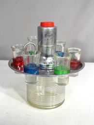 Vintage Rotating Liquor Dispenser With Shot Glasses  Mid-Century Barware